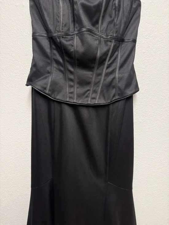 White House Black Market Black Satin Corset Maxi Dress Lace Trim Size 6 - Picture 4 of 12